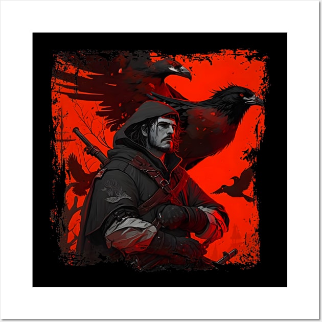 Raven Man Diablo BRZRKR a Witcher on Red Moon Wall Art by MLArtifex